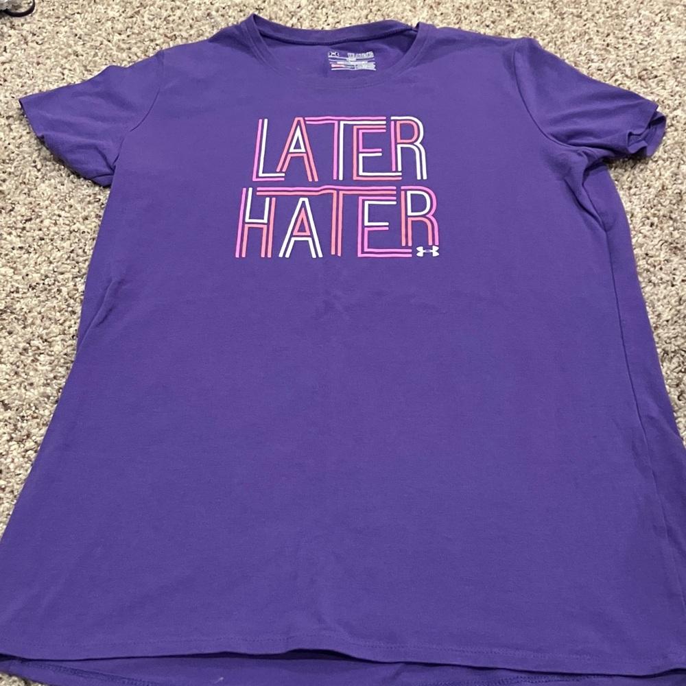 Under Armour Youth Purple Tee with Pink Graphic - YXL
